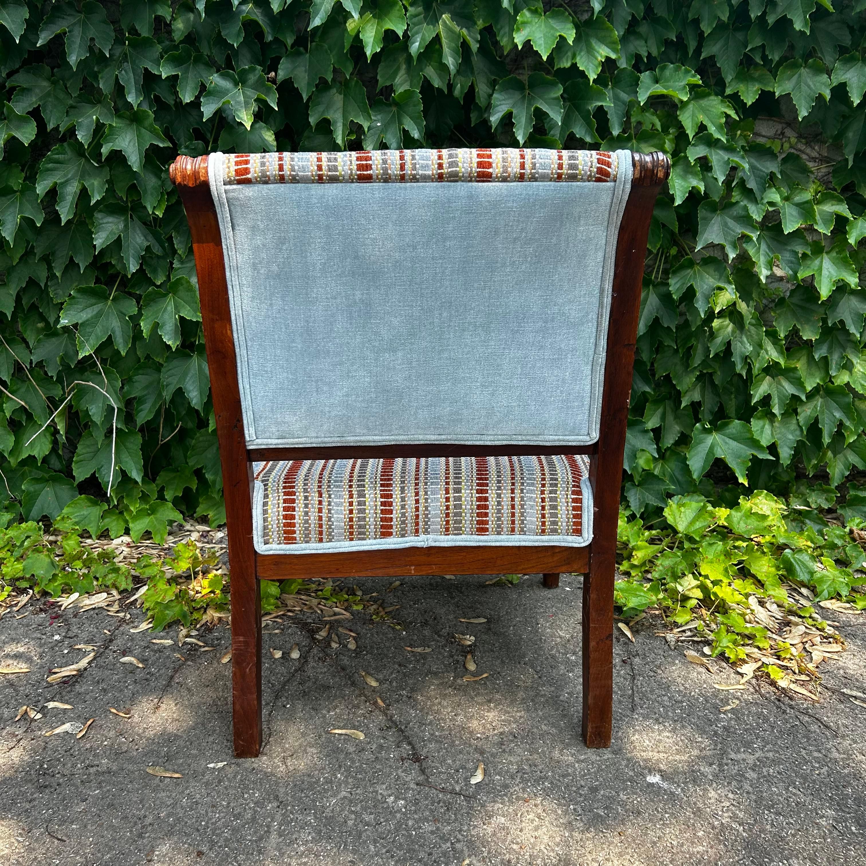 Upholstery Eastlake Style Armchair in Rust and Sky Blue