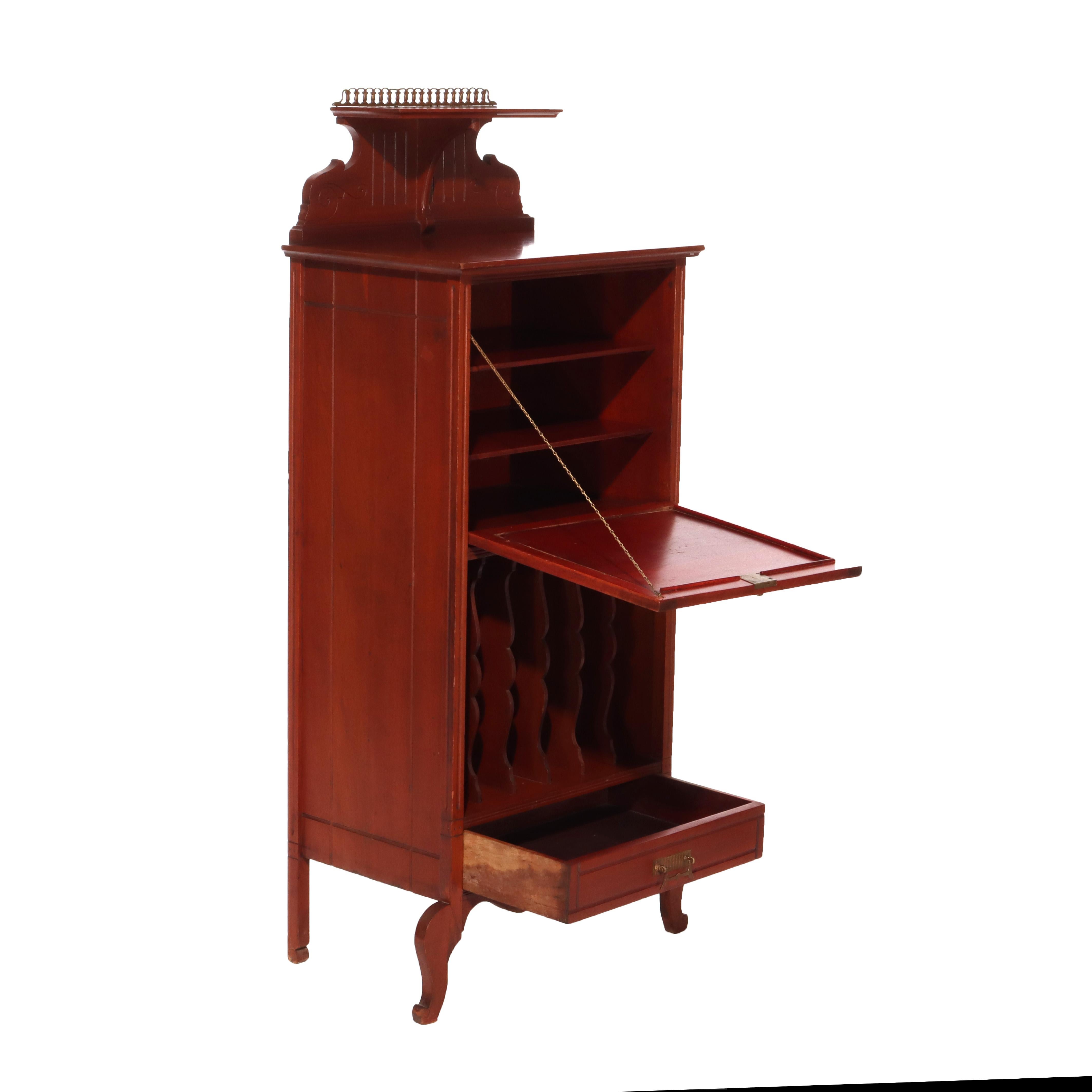 Antique Eastlake Style Chip Carved Cherry & Ormolu Drop Front Music Cabinet & Stand C1890
Measures - 53