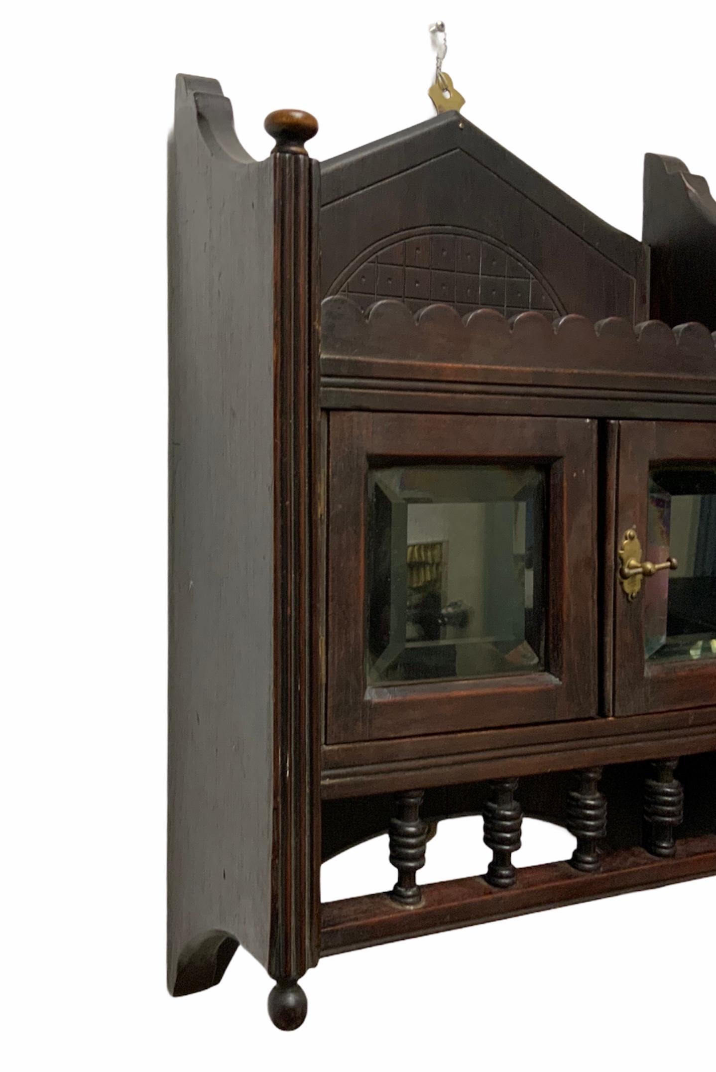 Hand-Crafted Eastlake Style Curio Wall Shelf Wood Cabinet