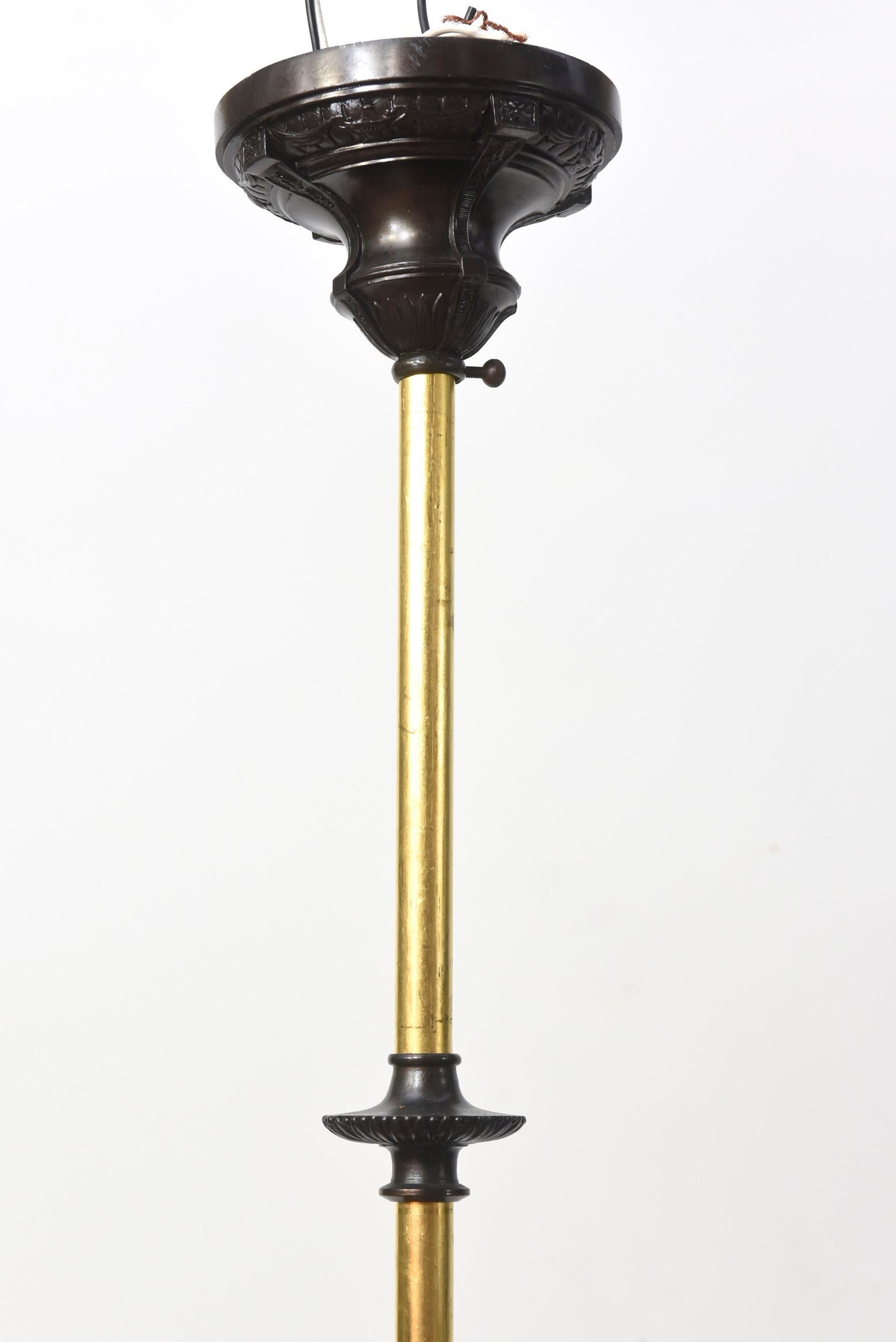Metal Eastlake Three Light Gas Fixture in Black and Gold For Sale