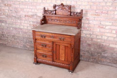 Eastlake Victorian Carved Walnut and Burl Wood Washstand, circa 1870