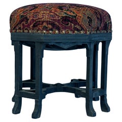 Eastlake viktorianischer achteckiger hoher Jacquard-Hocker/ Ottomane aus Jacquard