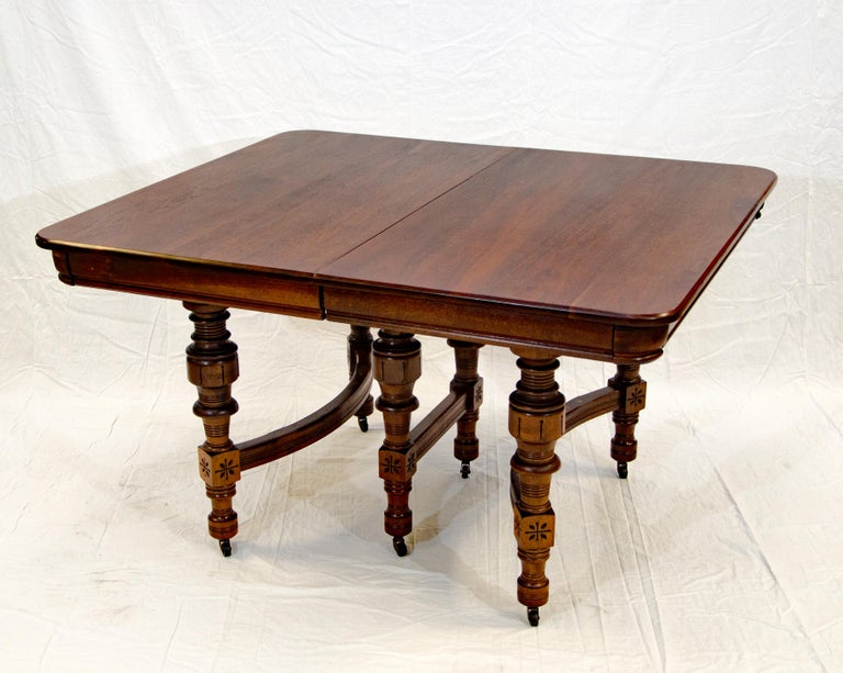 Eastlake Victorian Walnut Dining Table with Two Leaves For Sale at