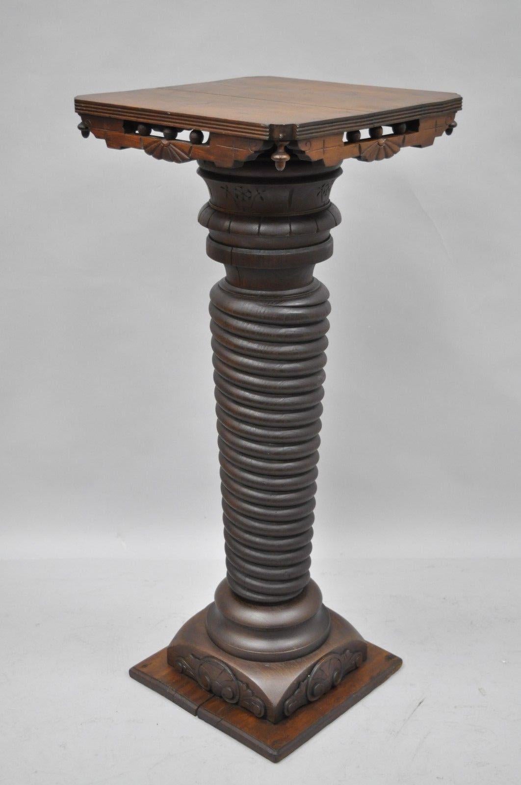 Eastlake Victorian Walnut Spiral Barley Twist Carved Pedestal Statue Plant Stand 2