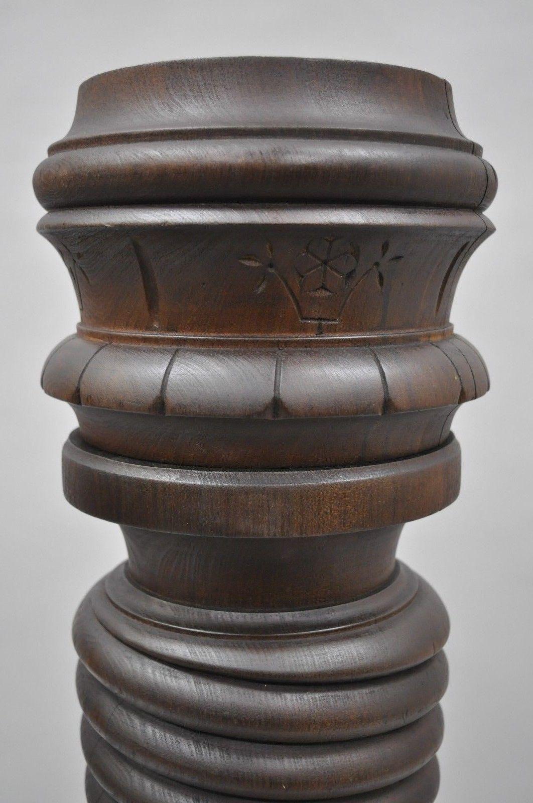American Eastlake Victorian Walnut Spiral Barley Twist Carved Pedestal Statue Plant Stand