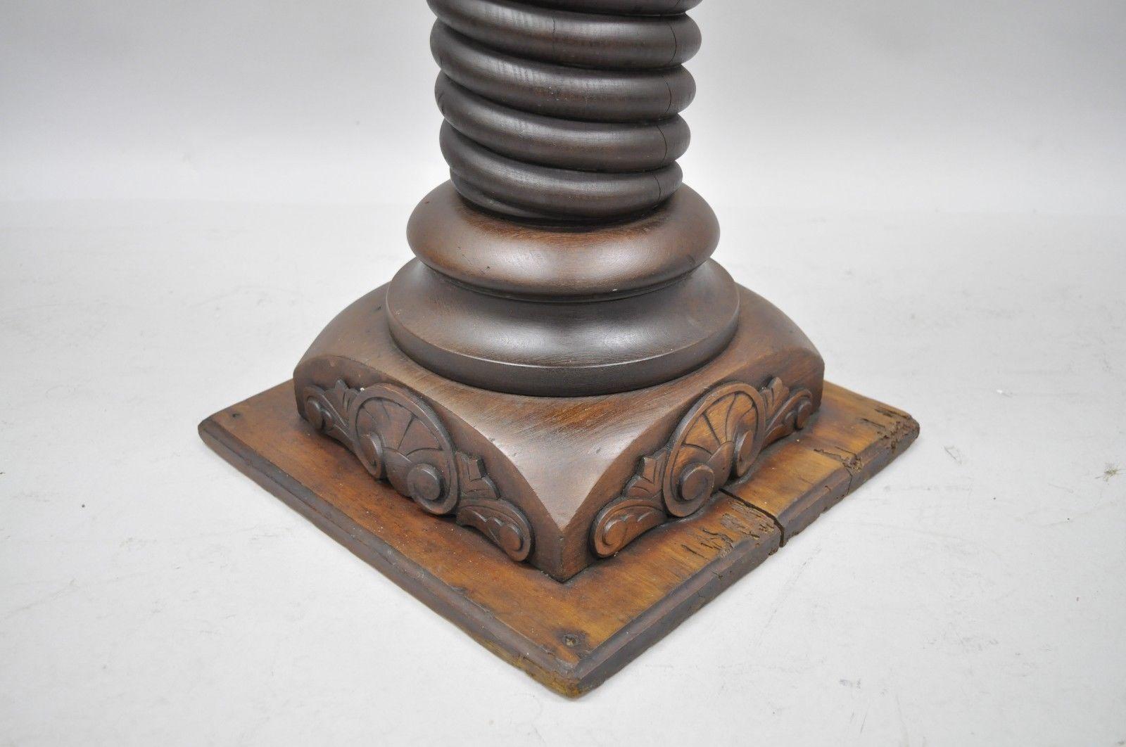 19th Century Eastlake Victorian Walnut Spiral Barley Twist Carved Pedestal Statue Plant Stand