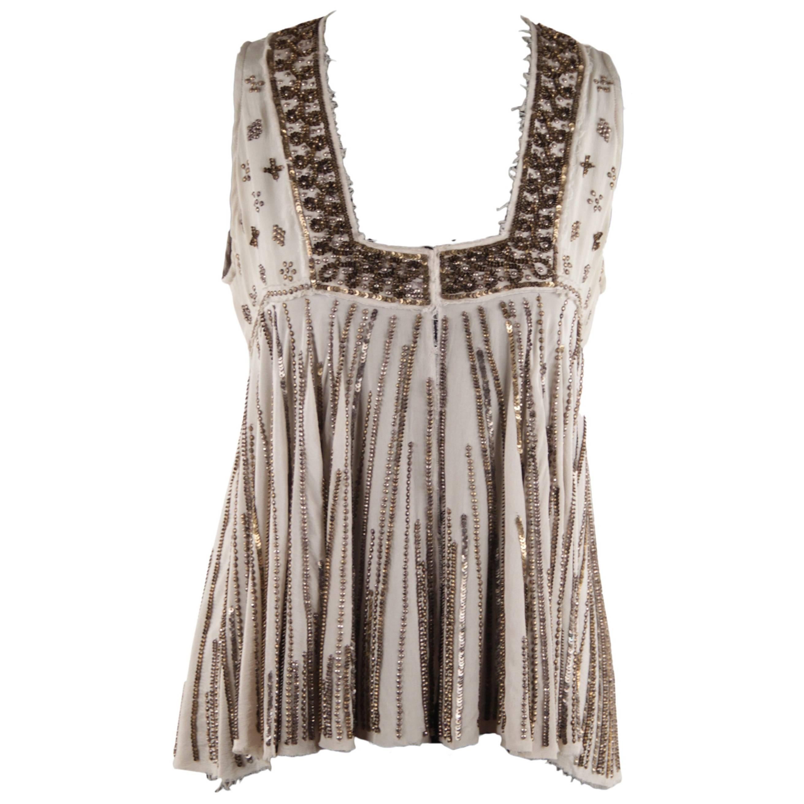 Easton Pearson Beige Silk Embellished Sequin Sleeveless Blouse Top For ...