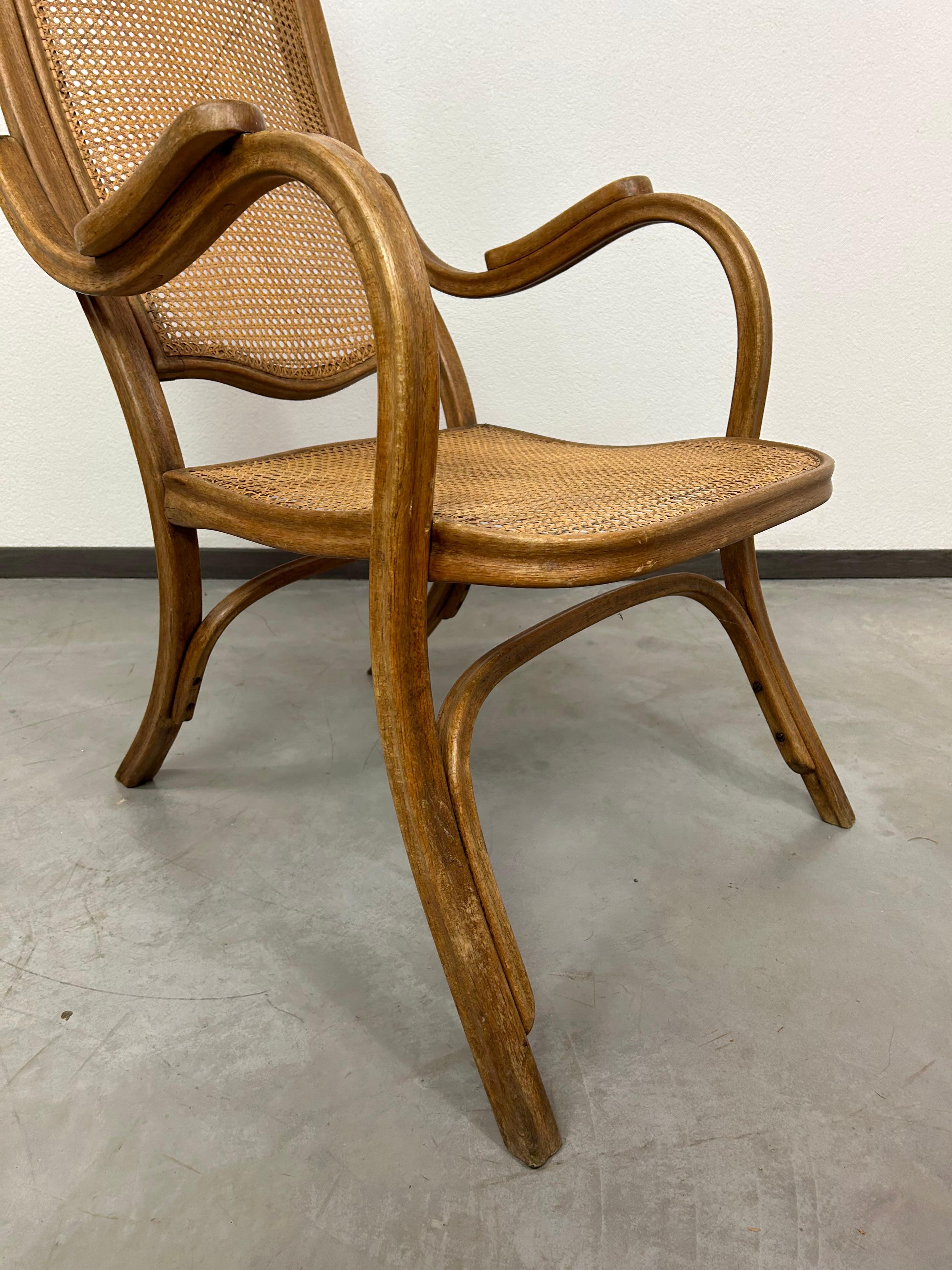 Easy armchair no.1 with rattan seat by Thonet In Good Condition For Sale In Banská Štiavnica, SK