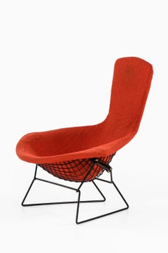 Chaise Easy Bird en métal laqué noir et tissu rouge par Harry Bertoia, années 1950