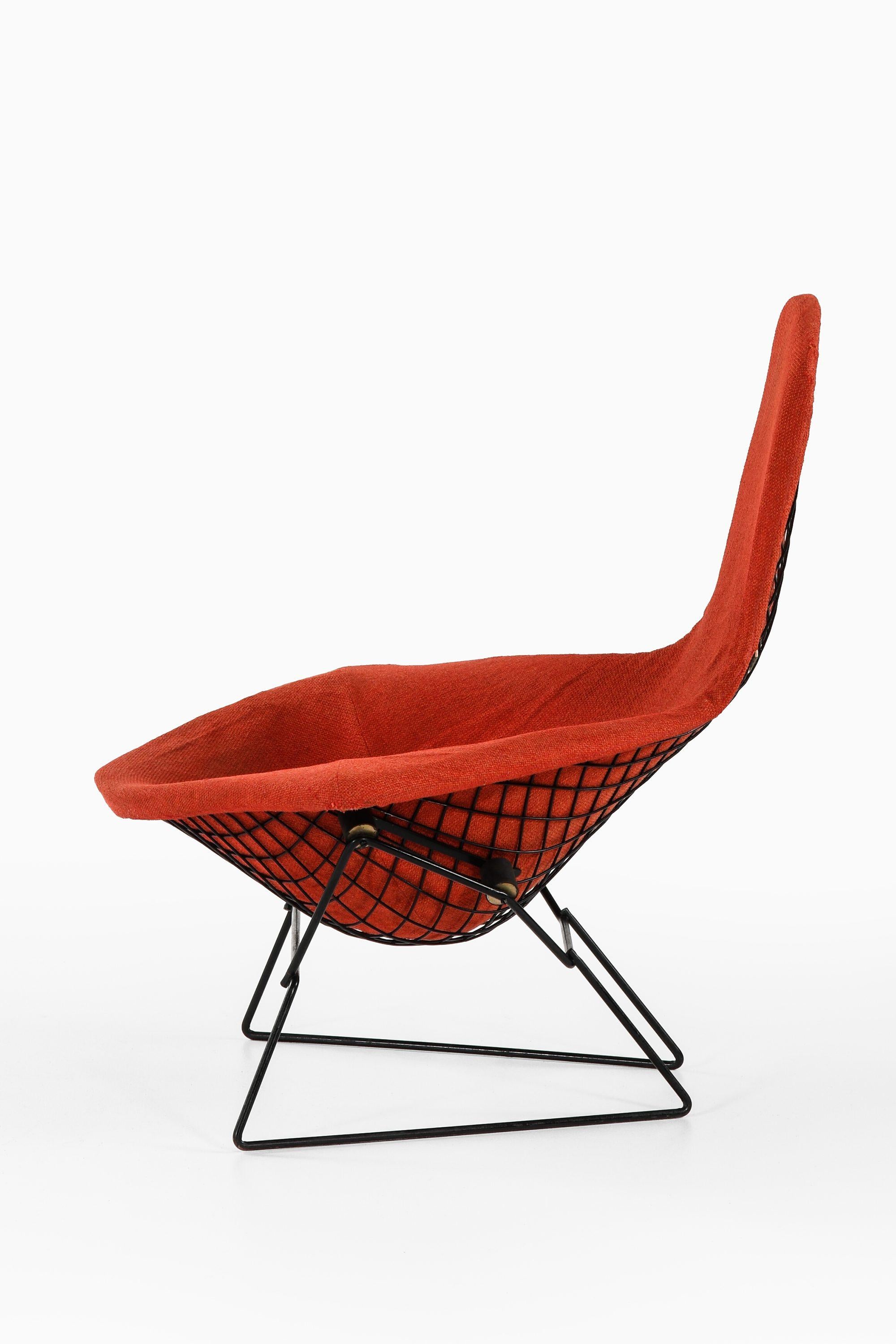 American Easy Bird Chair in Black Lacquered Metal and Red Fabric by Harry Bertoia, 1950s For Sale