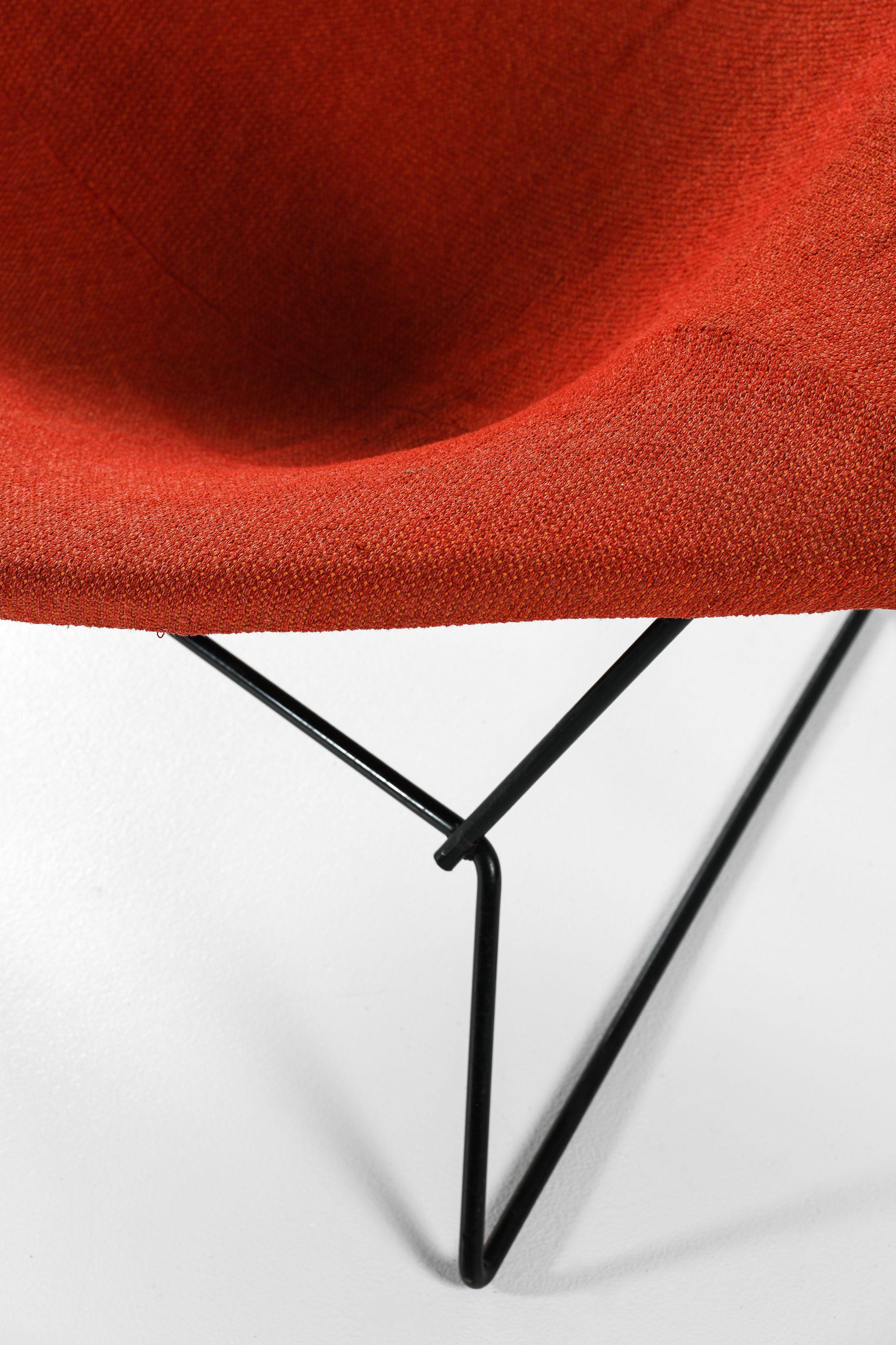 Easy Bird Chair in Black Lacquered Metal and Red Fabric by Harry Bertoia, 1950s For Sale 4