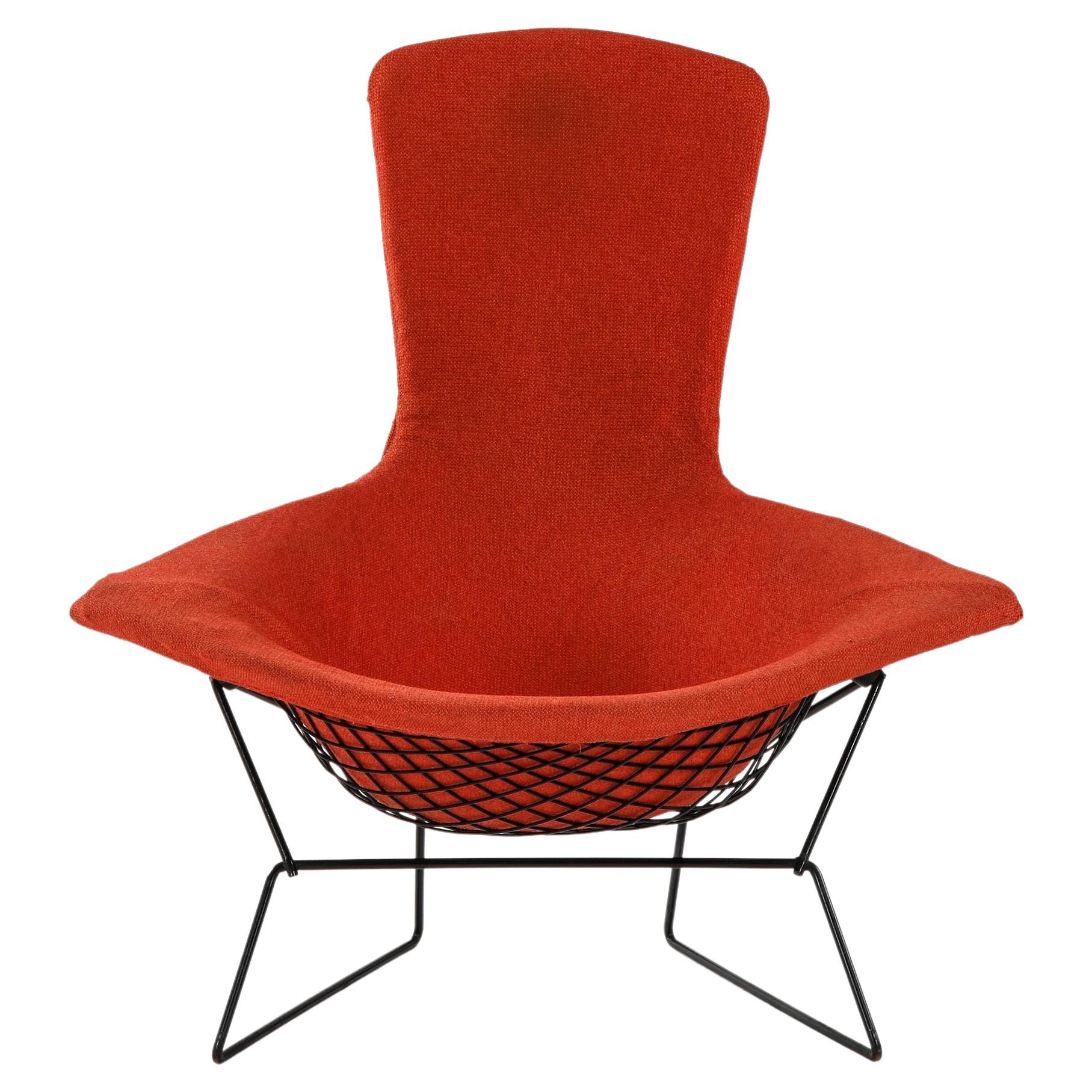 Easy Bird Chair in Black Lacquered Metal and Red Fabric by Harry Bertoia, 1950s For Sale