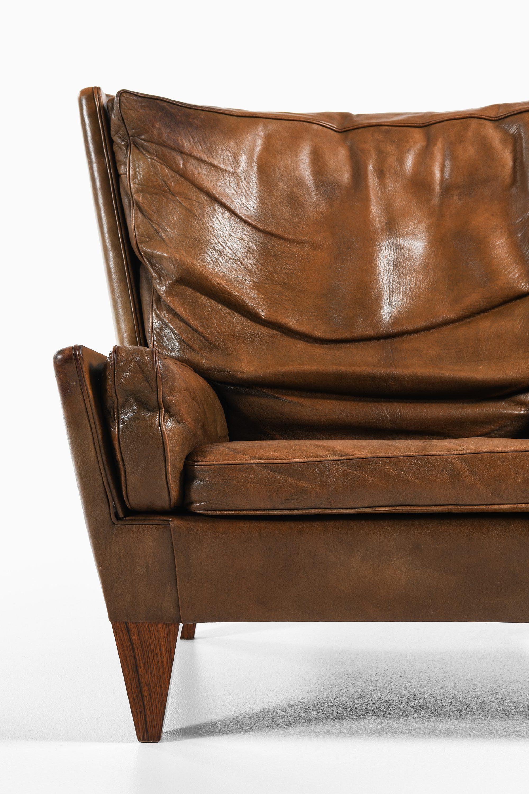 Sessel und Hocker aus Palisanderholz mit braunem Leder von Illum Wikkelsø, 1960er Jahre im Angebot 3
