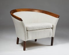 Sedia Club Scandinava degli anni '70 Schienale in palissandro scultoreo con tessuto color crema