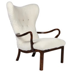 Frits Henningsen, Easy Chair in Cuban Mahogany and Lambskin, Denmark, 1930
