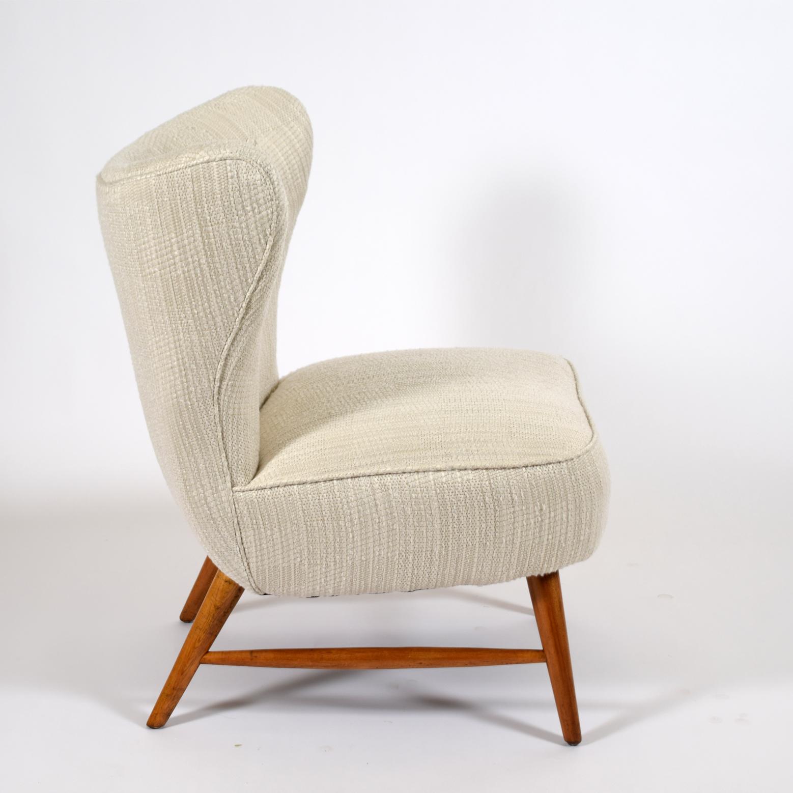 Rare chair, curved back on birch legs. Distributed by Knoll in the 1940's for a few years. new upholstery made by NK original label restored reupholstered.