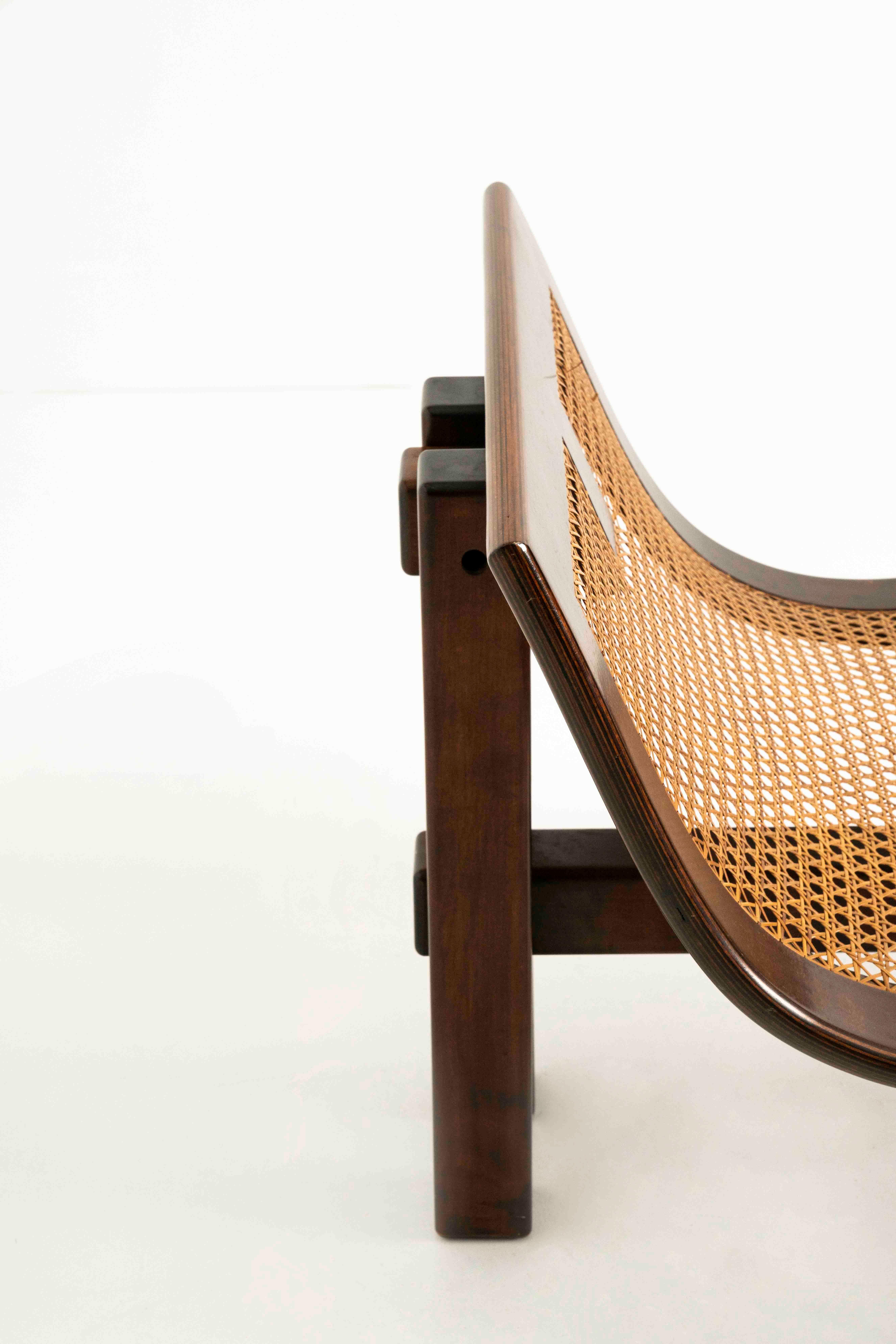 Italian Easy Chair by Ferdinando Meccani in Wood and Cane, Italy 1960s