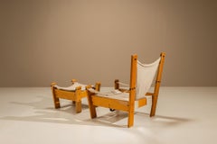 Easy Chair by John de Haard in Pinewood and Canvas with Hocker, the Netherlands