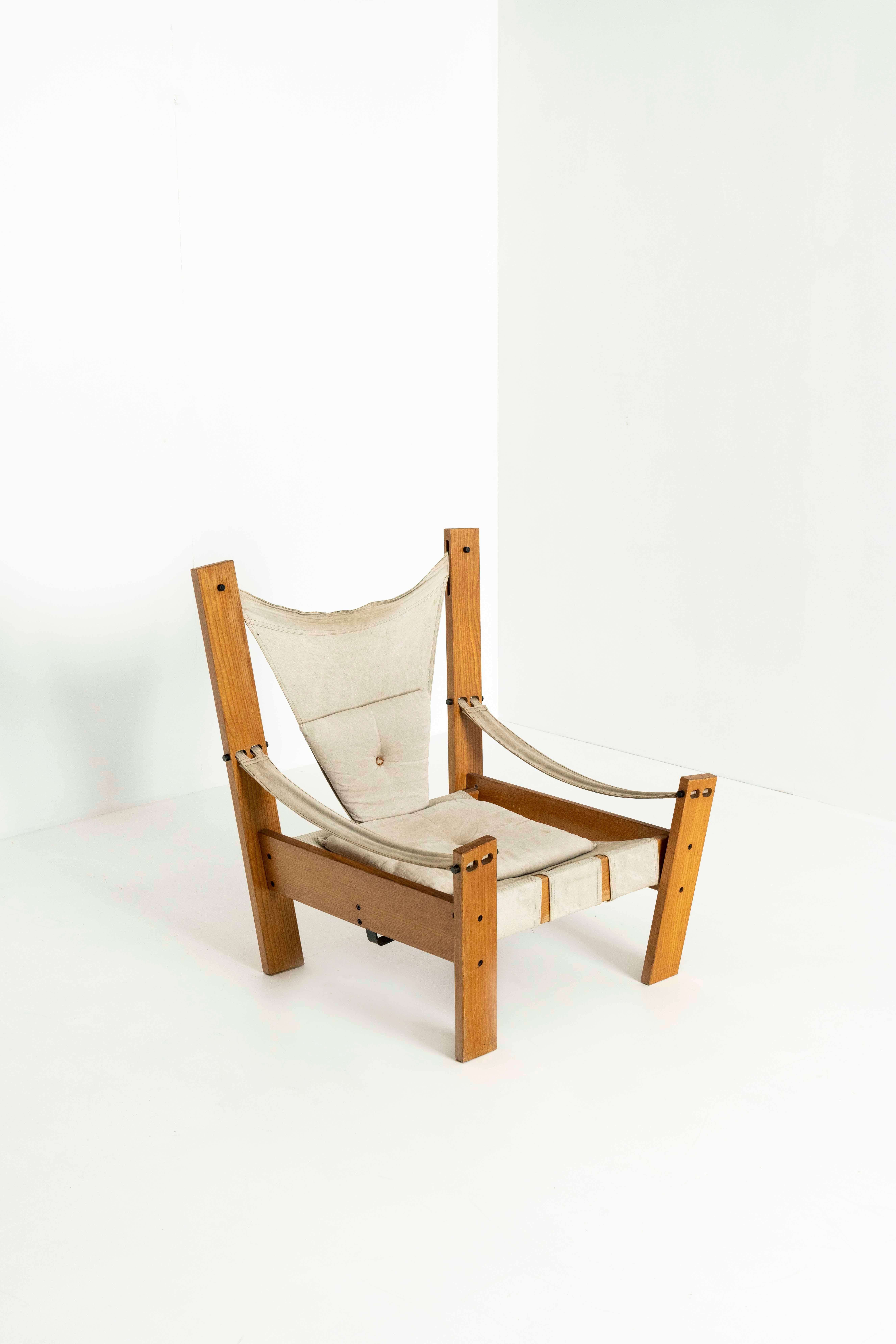 Dutch Easy Chair by John De Haard in Pinewood with Hocker, the Netherlands 1960s For Sale