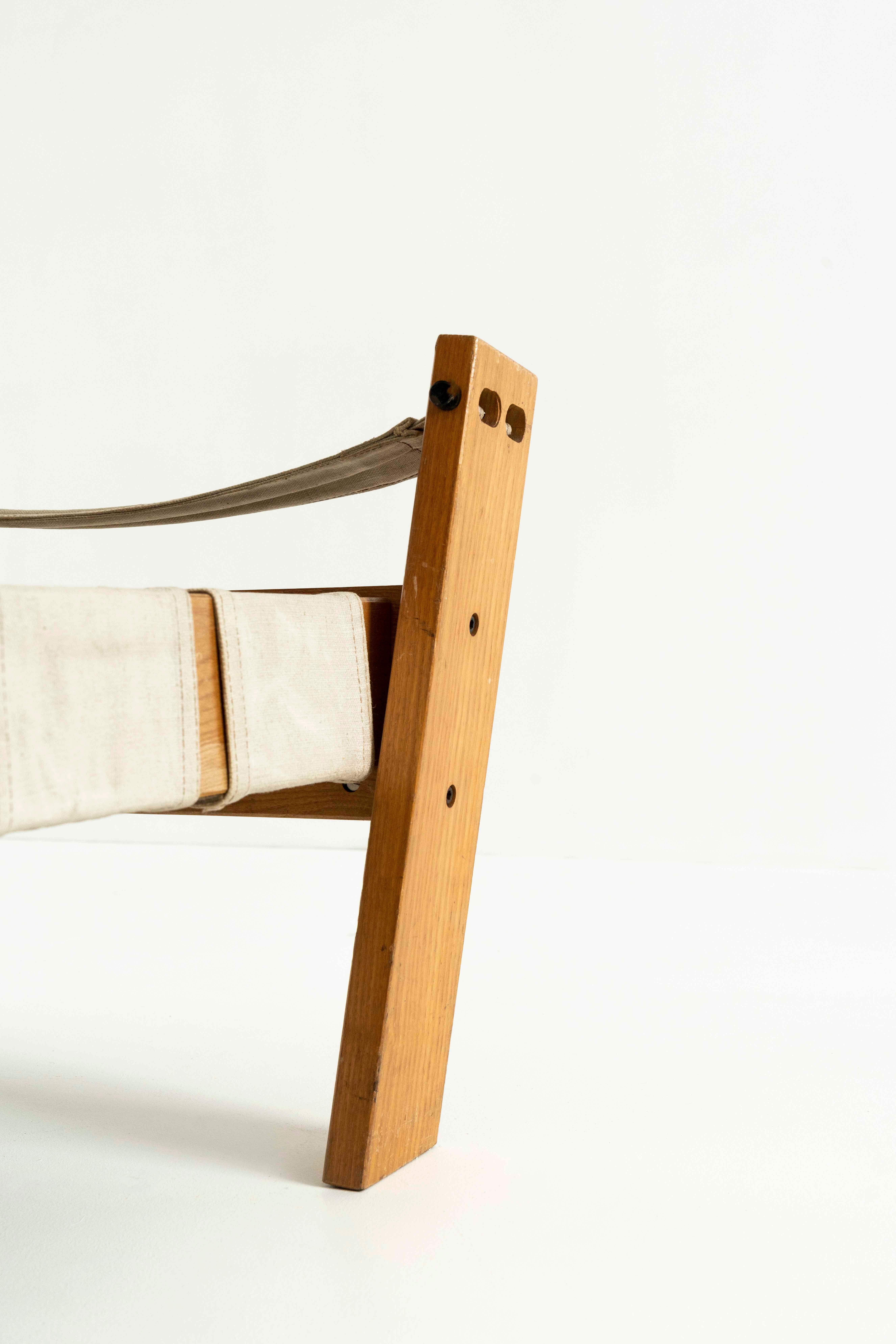 Easy Chair von John De Haard aus Kiefernholz mit Hocker, Niederlande 1960er Jahre im Angebot 1