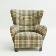 Easy Chair, Danish, Reupholstered with Mulberry Fabric