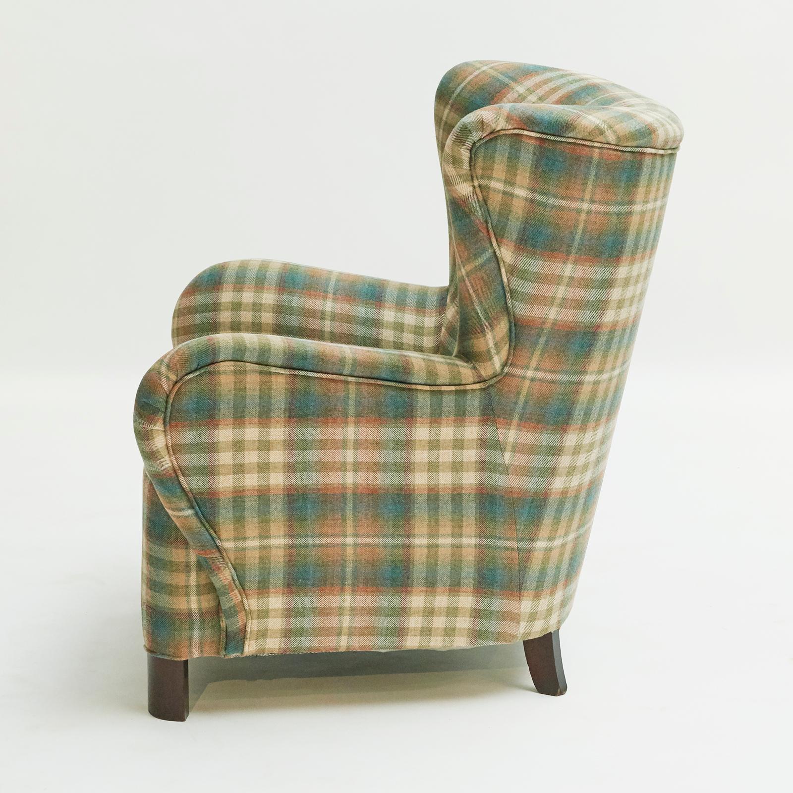 Mid-20th Century Easy Chair, Danish, Reupholstered with Mulberry Fabric