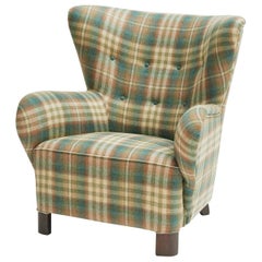 Easy Chair, Danish, Reupholstered with Mulberry Fabric