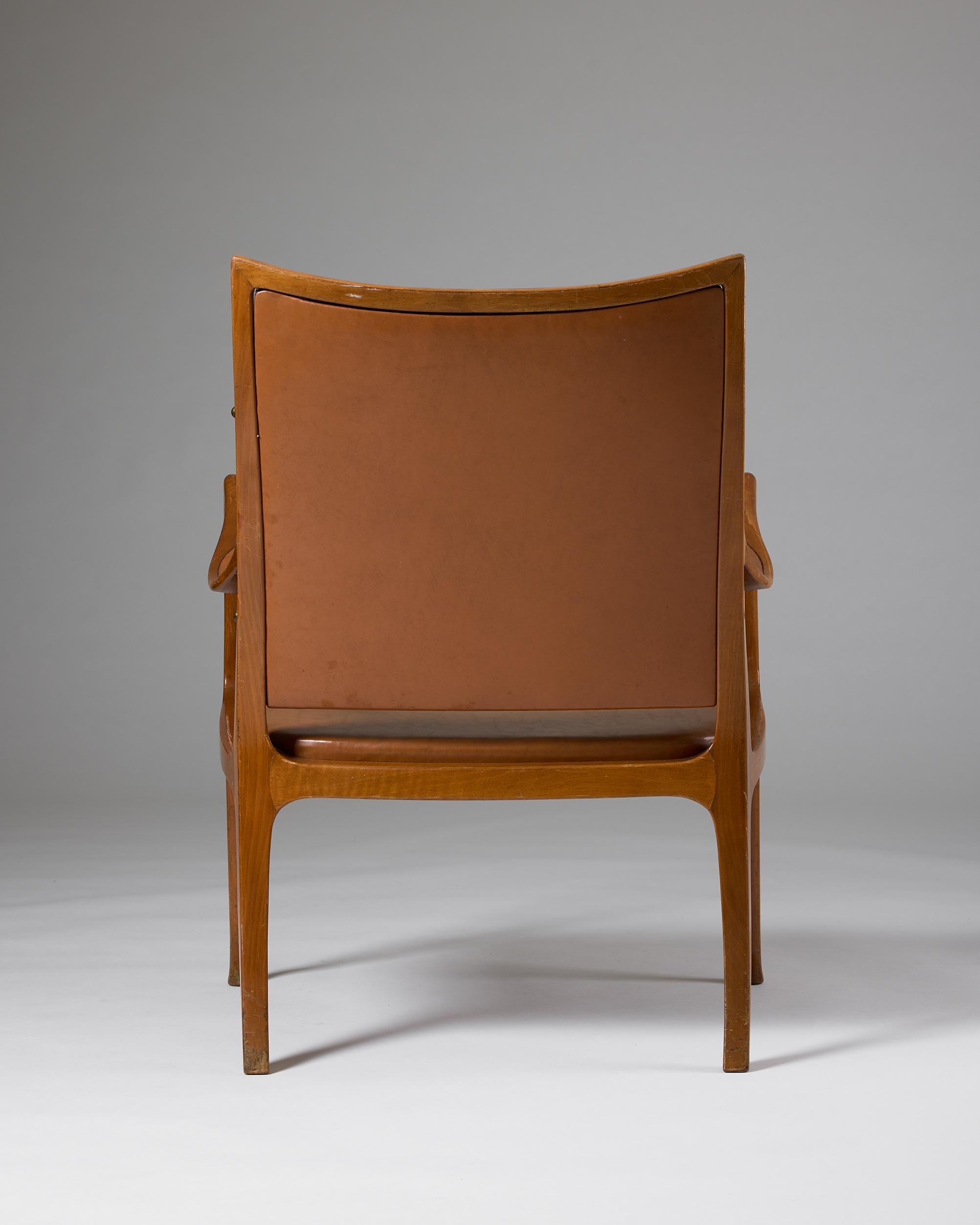 Cuir Fauteuil conçu par Hans Asplund pour Nordiska Kompaniet, Suède 1955 en vente
