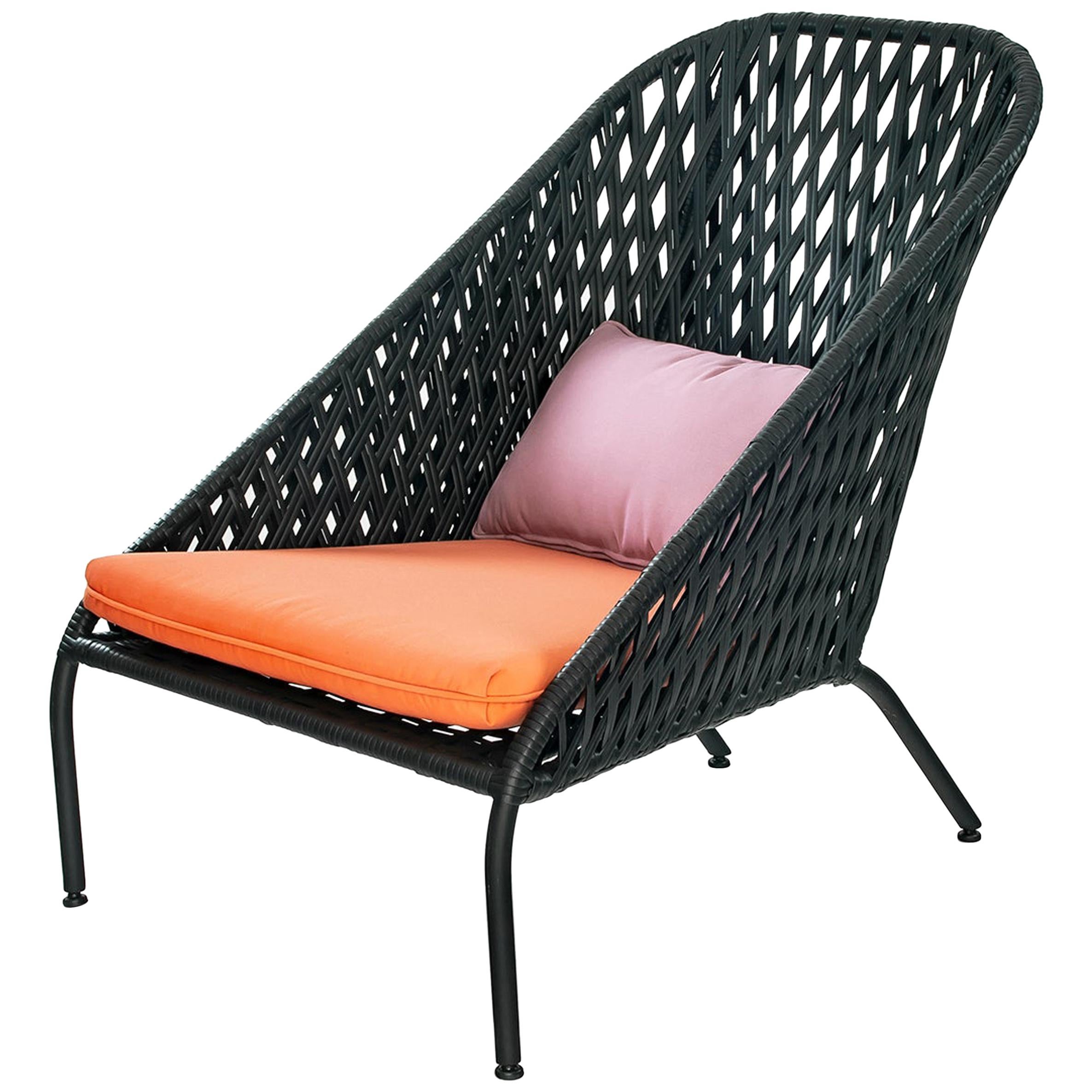 Easy Chair for Exterior Use with Hand Weaved Aluminium Structure For Sale