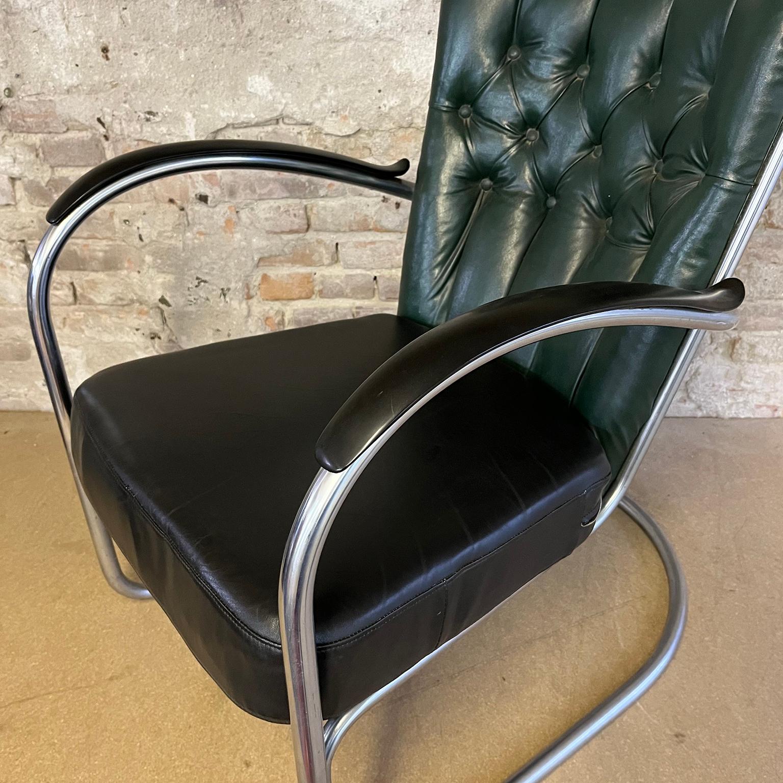 Gispen 412 Padded, Dark Green and Black Cushions Leather Upholstery For Sale 4