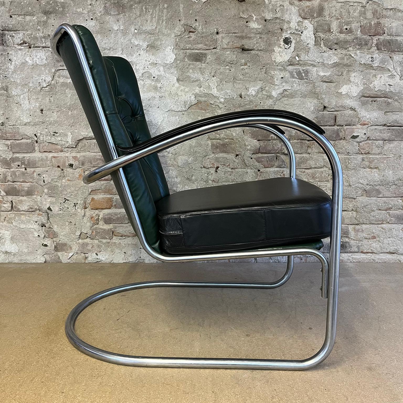Industrial Gispen 412 Padded, Dark Green and Black Cushions Leather Upholstery For Sale