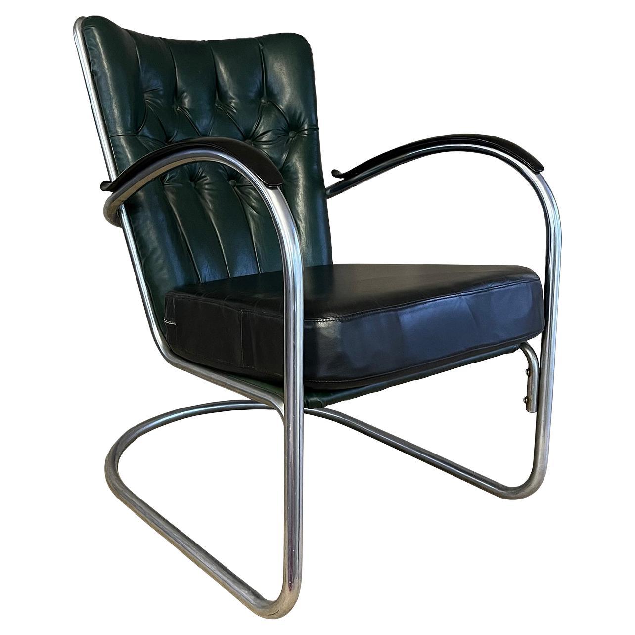 Gispen 412 Padded, Dark Green and Black Cushions Leather Upholstery For Sale