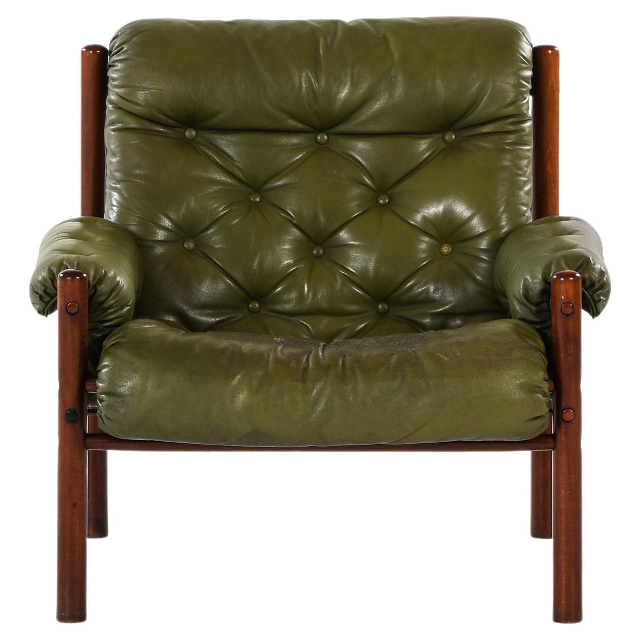 Fauteuil en hêtre et cuir par Arne Norells, années 1960 en vente