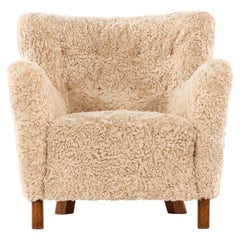 Sessel in Buche, neu gepolstert mit Schafsleder von Fritz Hansen, 1938