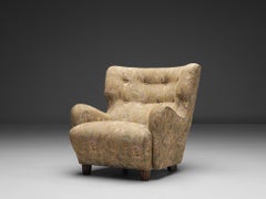 Easy Chair in Beige Decorative Upholstery