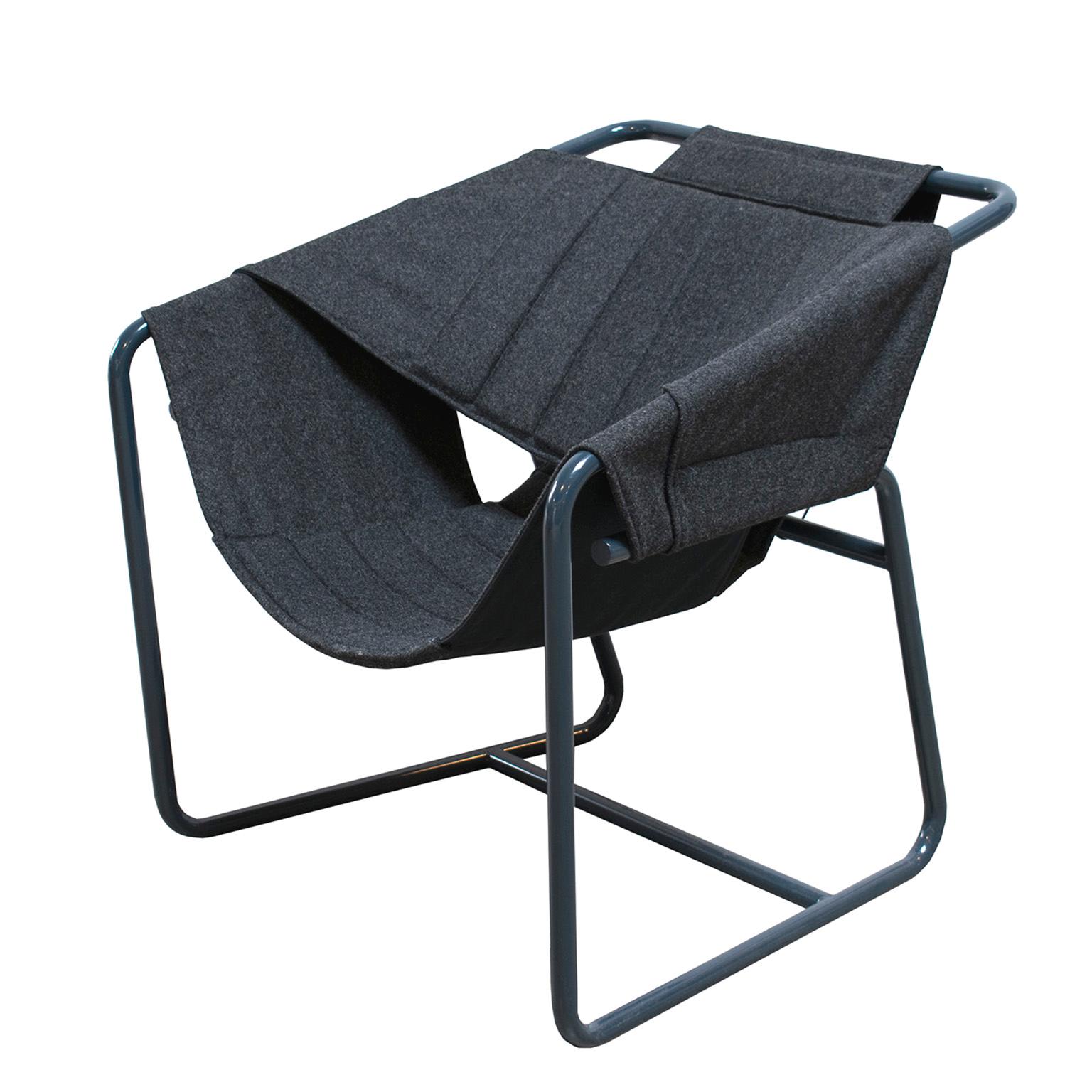 Easy Chair in Bent Metal Tubing with Fabric Sling For Sale