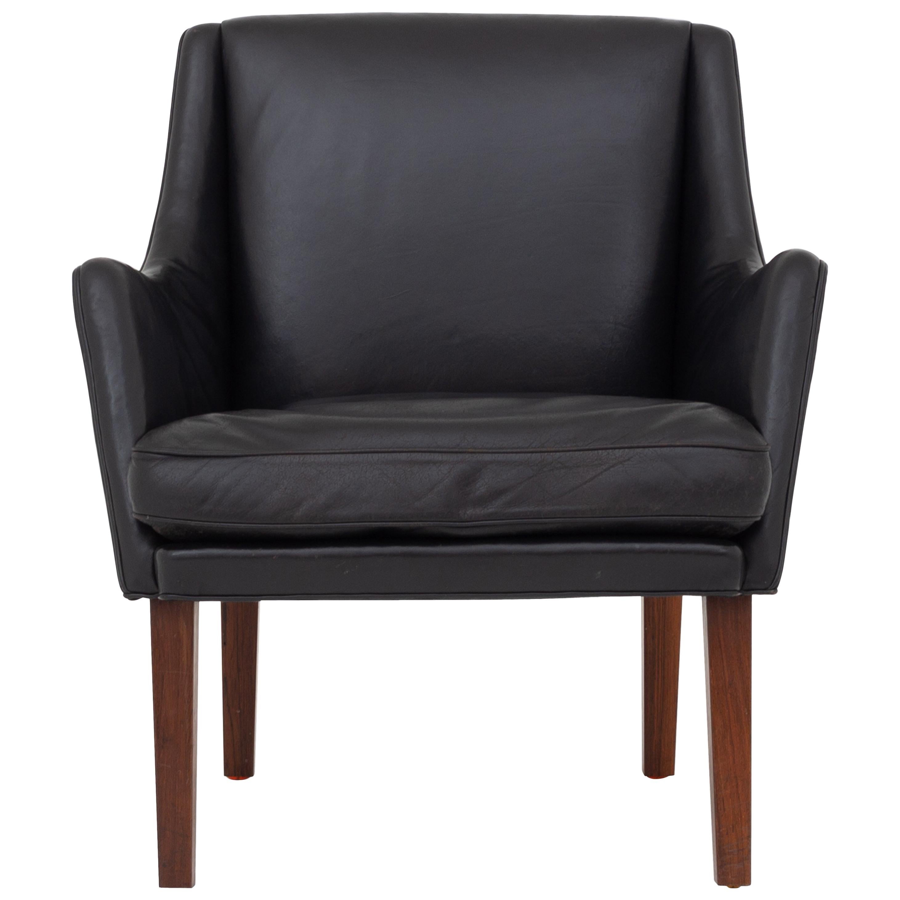 Easy Chair aus schwarzem Leder von Tove & Edvard Kindt-Larsen