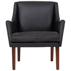 Easy Chair in Black Leather by Tove & Edvard Kindt-Larsen