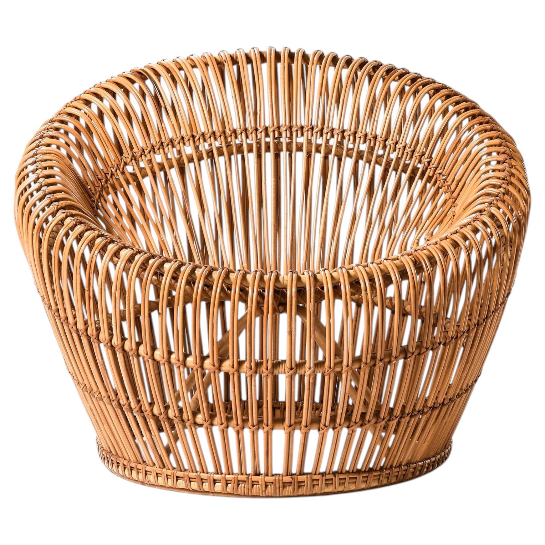 Easy Chair in Cane, Fabric and Rattan by Franco Albini, 1950s For Sale