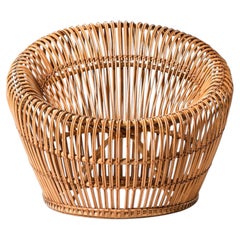 Fauteuil en rotin, tissu et osier, par Franco Albini, années 1950