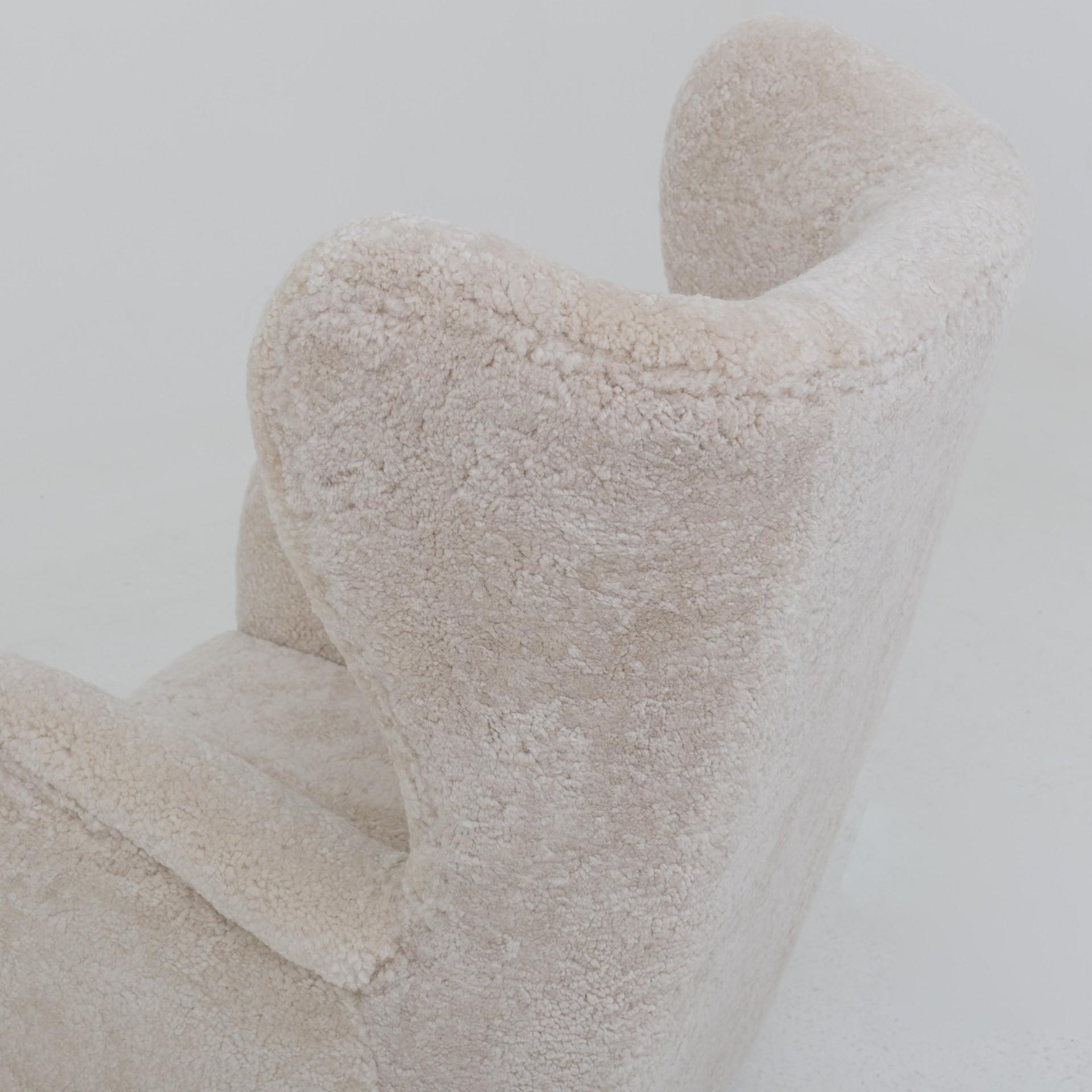 20th Century Easy Chair in Lambs Wool by Danish Cabinetmaker