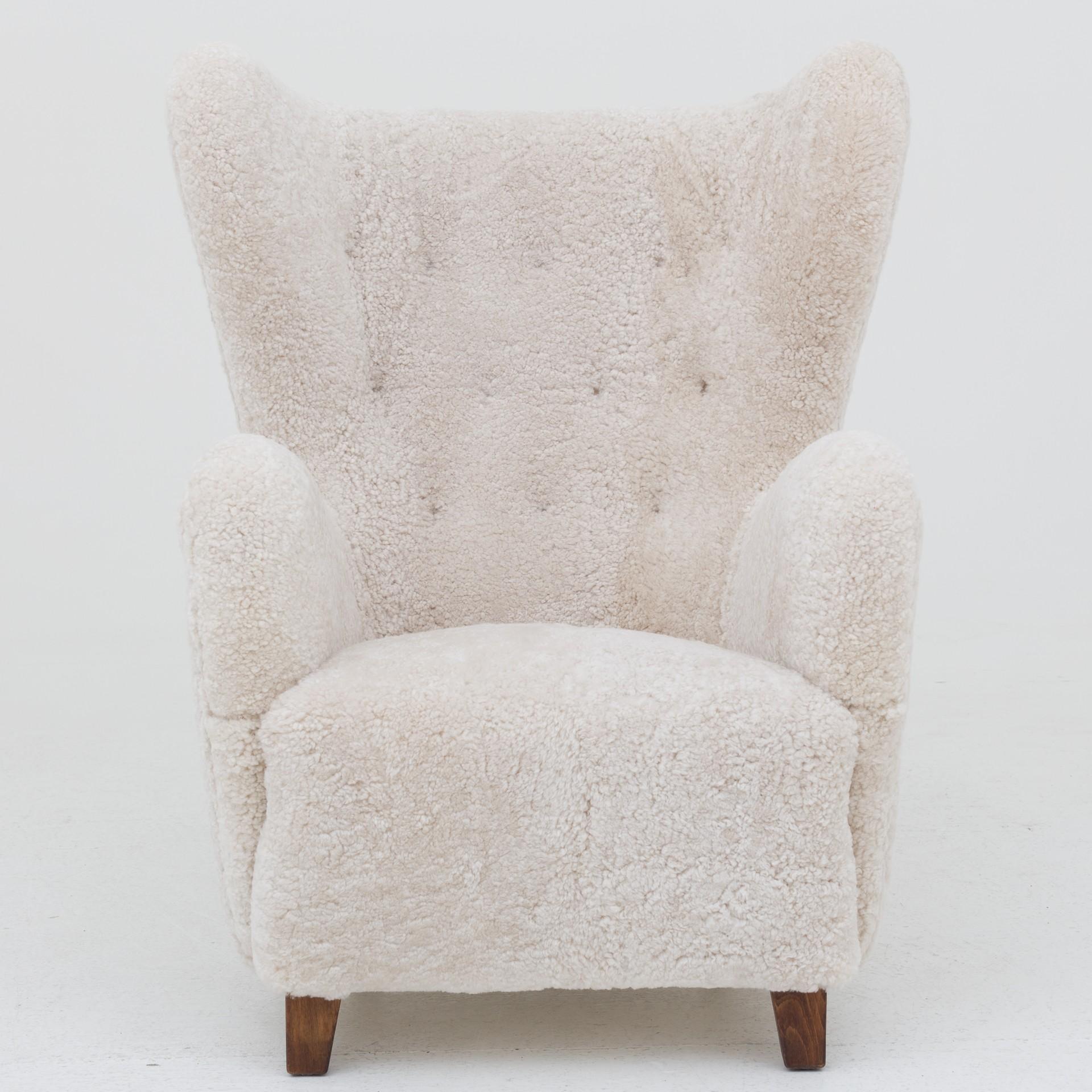 Easy Chair in Lambs Wool by Danish Cabinetmaker 1
