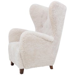 Easy Chair in Lambs Wool by Danish Cabinetmaker