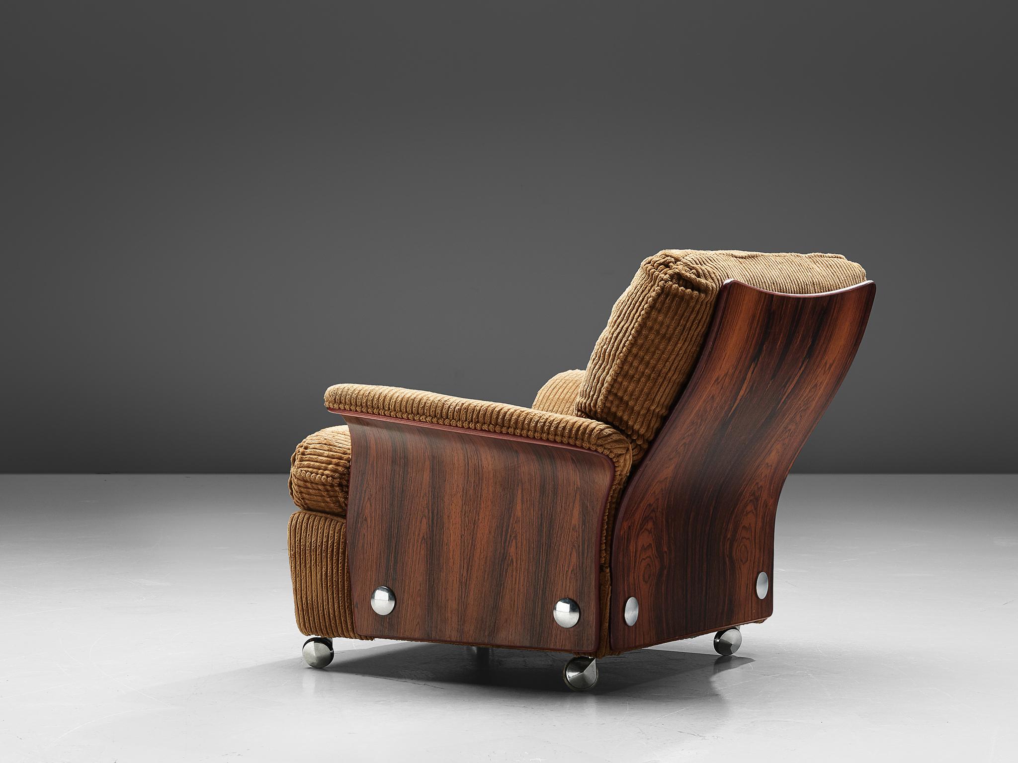 Mid-Century Modern Easy Chair in Light Brown Corduroy