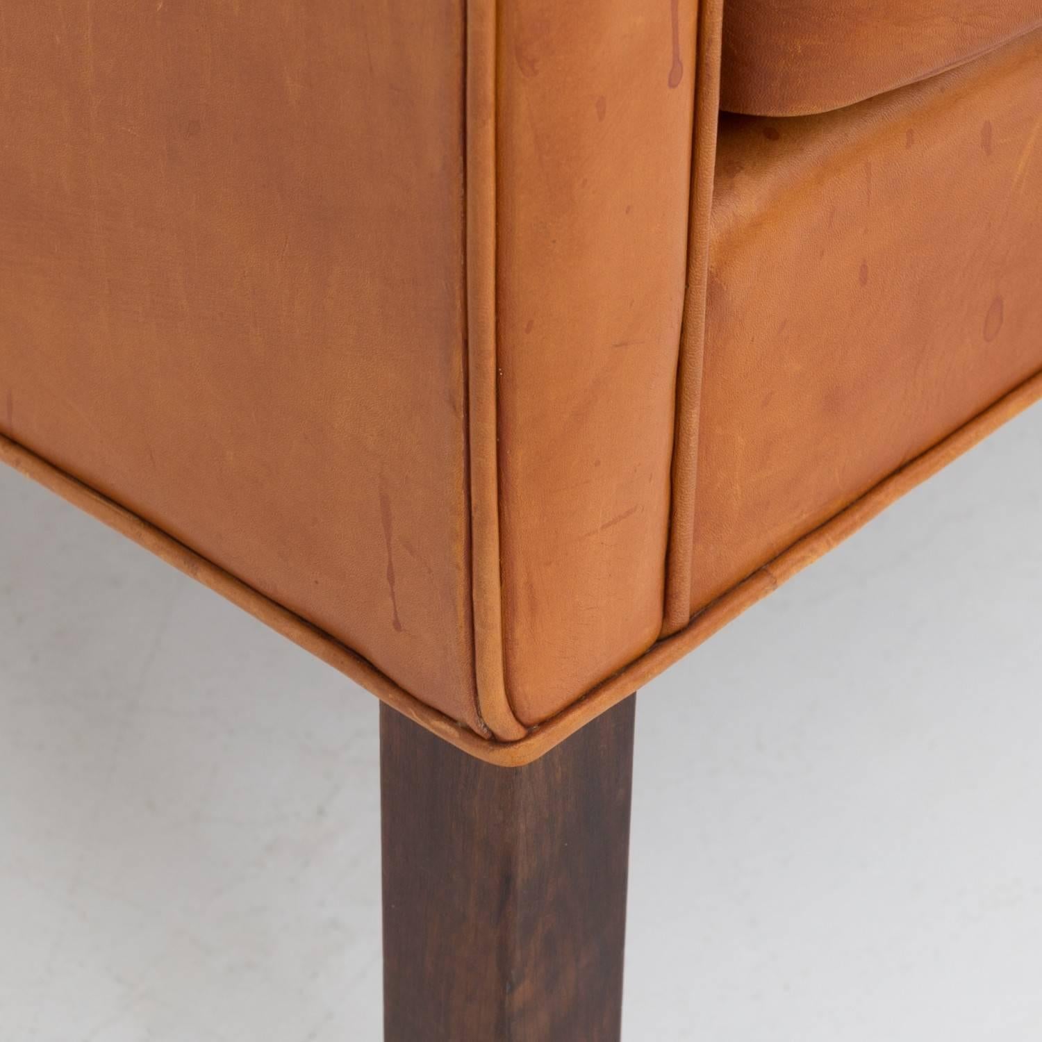 Scandinavian Modern Easy Chair in Natural Leather, BM 2207, Børge Mogensen