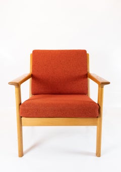 Armchair Made In Oak & Red Wool Fabric By Hans J. Wegner For GETAMA From 1960s