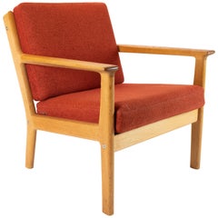 Easy Chair in Oak Red Wool Fabric by Hans J. Wegner and GETAMA