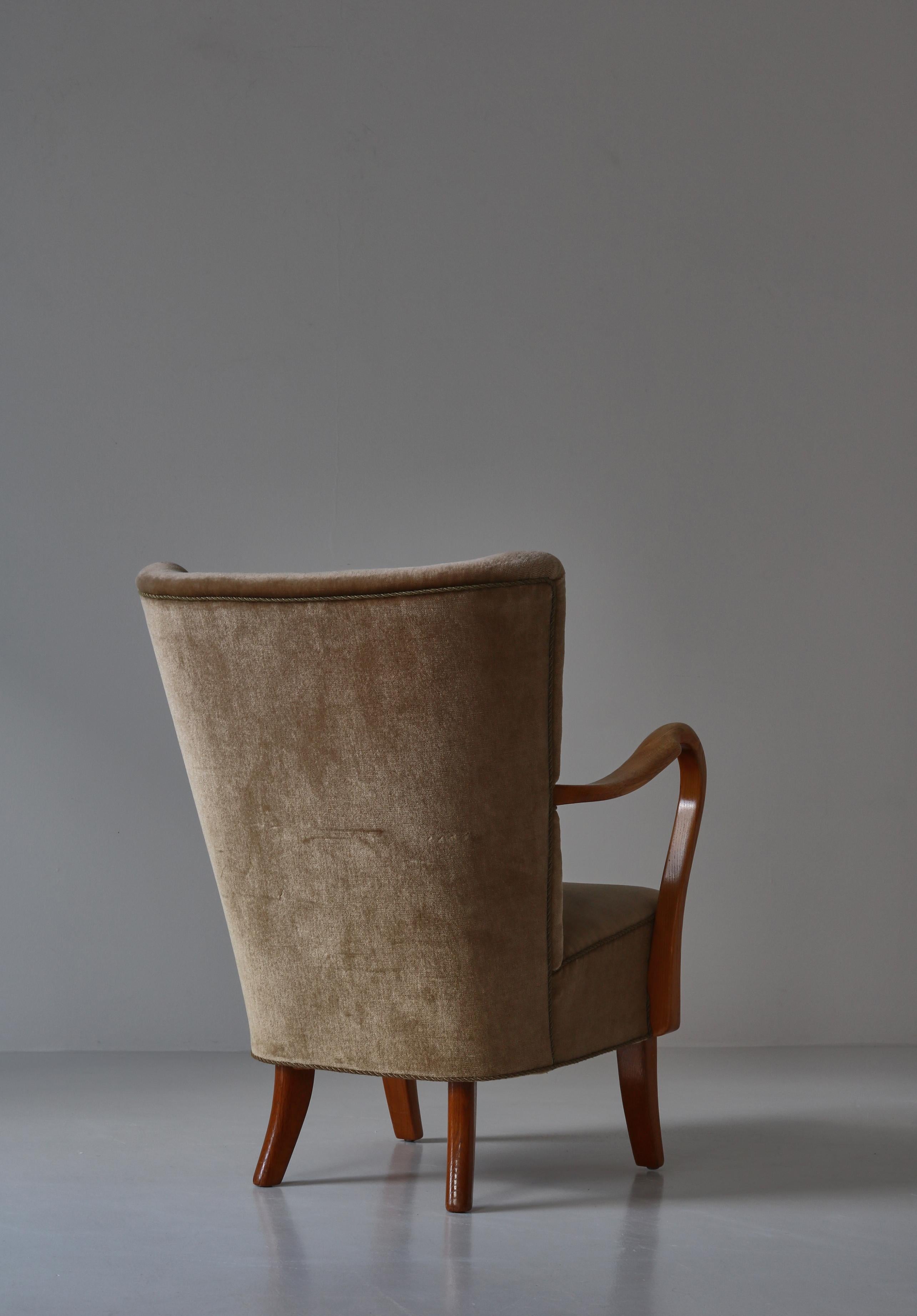 Easy Chair in Oak & Velour by Alfred Christensen for Slagelse Møbelværk, 1950s For Sale 4