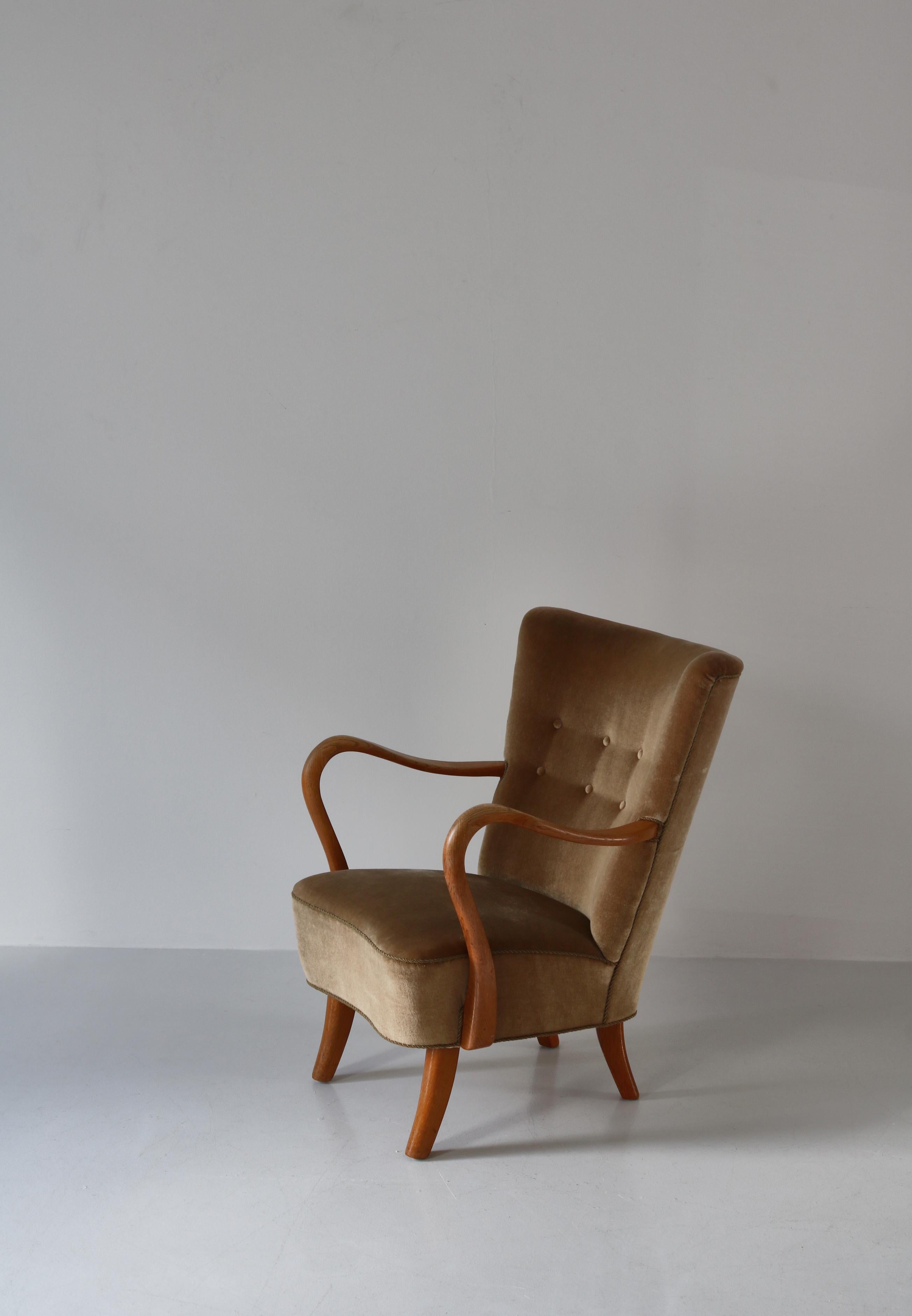 Easy Chair in Oak & Velour by Alfred Christensen for Slagelse Møbelværk, 1950s 5