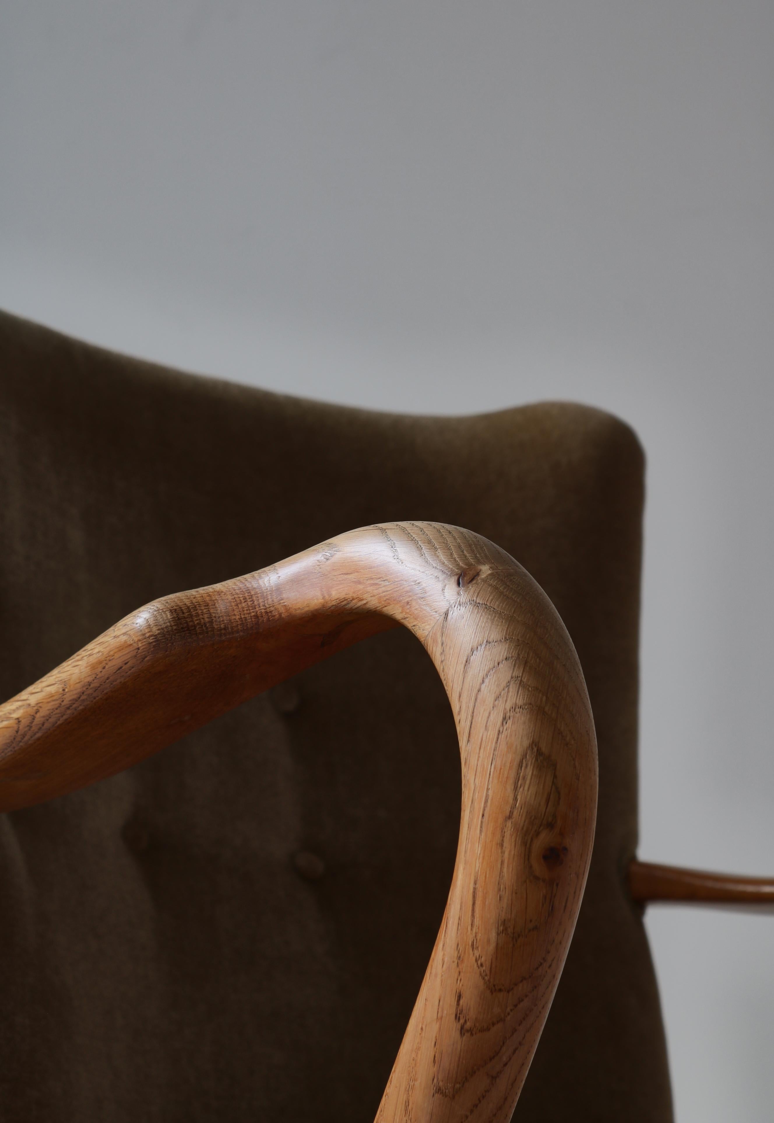 Easy Chair in Oak & Velour by Alfred Christensen for Slagelse Møbelværk, 1950s 9